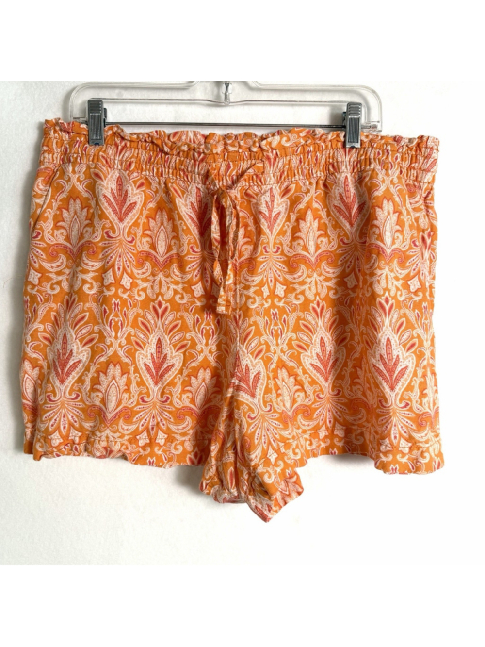 Loft Linen Blend Shorts Womens XL Orange Paisley AOP Elastic Waist Beach Summer